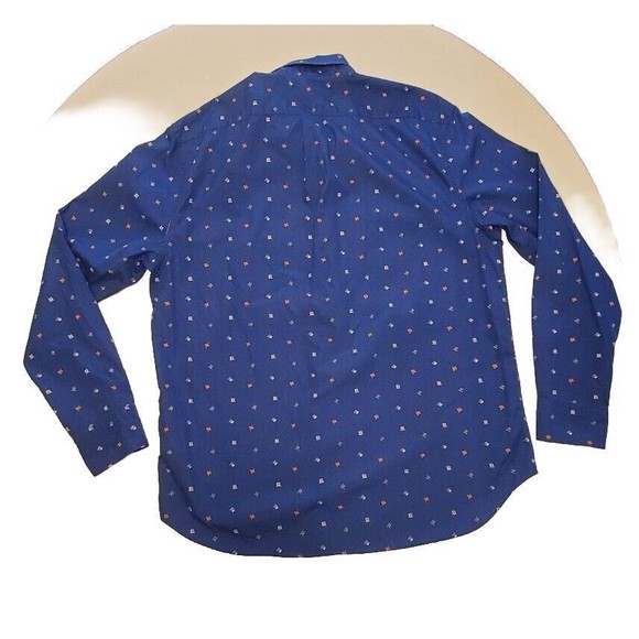 J. Crew Men's Secret Wash Cotton Poplin Button Up Shirt Nautical Flag Size Large - Picture 9 of 10